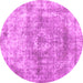 Round Machine Washable Abstract Pink Contemporary Rug, wshcon1933pnk