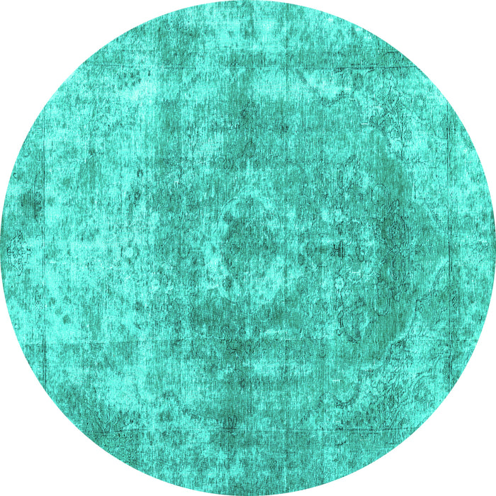 Round Abstract Turquoise Contemporary Rug, con1933turq