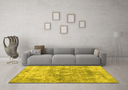 Machine Washable Abstract Yellow Contemporary Rug in a Living Room, wshcon1933yw