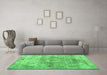 Machine Washable Abstract Emerald Green Contemporary Area Rugs in a Living Room,, wshcon1933emgrn