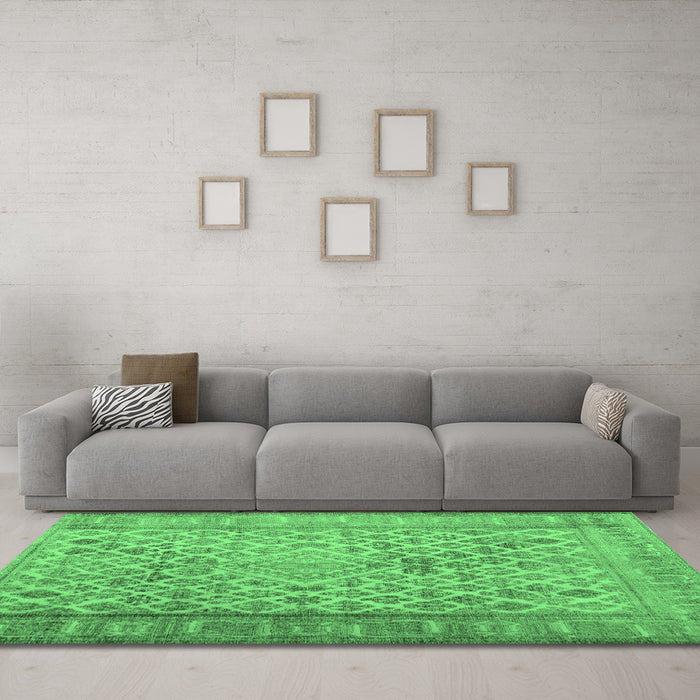 Machine Washable Persian Emerald Green Bohemian Area Rugs in a Living Room,, wshcon1934emgrn