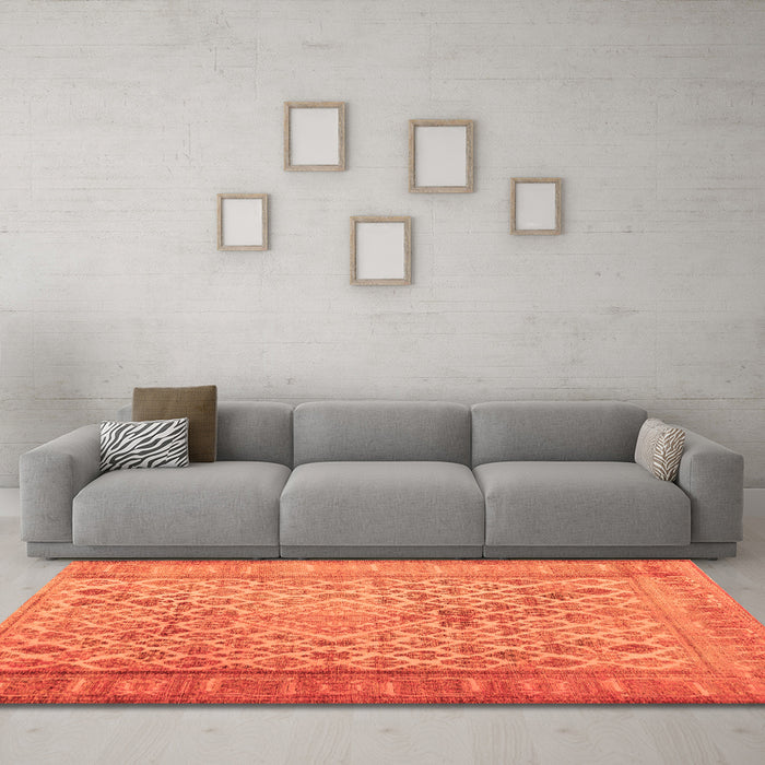 Machine Washable Persian Orange Bohemian Area Rugs in a Living Room, wshcon1934org