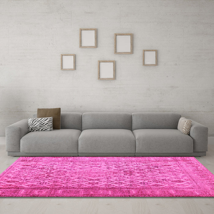 Machine Washable Persian Pink Bohemian Rug in a Living Room, wshcon1934pnk