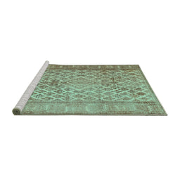 Sideview of Machine Washable Persian Turquoise Bohemian Area Rugs, wshcon1934turq
