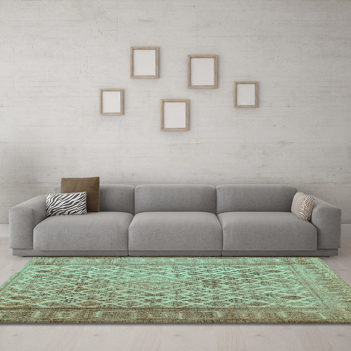 Machine Washable Persian Turquoise Bohemian Area Rugs in a Living Room,, wshcon1934turq