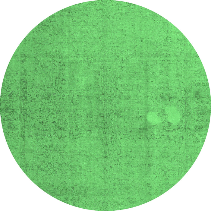 Round Machine Washable Persian Emerald Green Bohemian Area Rugs, wshcon1935emgrn
