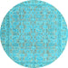 Round Abstract Light Blue Contemporary Rug, con1936lblu