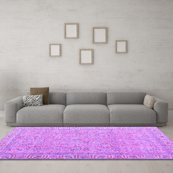 Machine Washable Abstract Purple Contemporary Area Rugs in a Living Room, wshcon1936pur