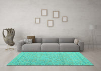 Machine Washable Abstract Turquoise Contemporary Rug, wshcon1936turq