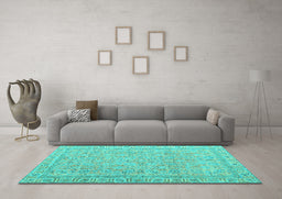 Machine Washable Abstract Turquoise Contemporary Area Rugs in a Living Room,, wshcon1936turq