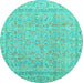 Round Machine Washable Abstract Turquoise Contemporary Area Rugs, wshcon1936turq