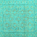 Square Machine Washable Abstract Turquoise Contemporary Area Rugs, wshcon1936turq