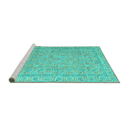 Sideview of Machine Washable Abstract Turquoise Contemporary Area Rugs, wshcon1936turq