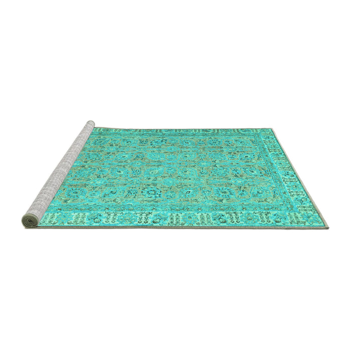 Sideview of Machine Washable Abstract Turquoise Contemporary Area Rugs, wshcon1936turq