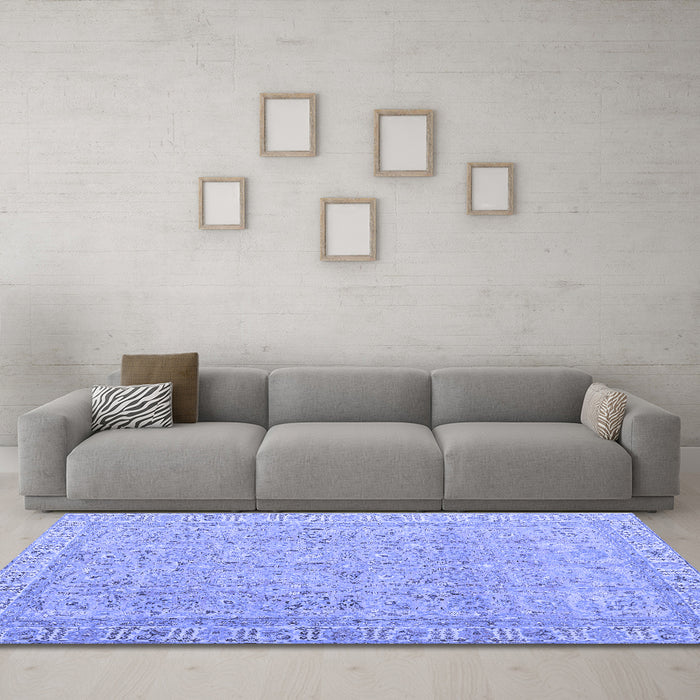 Machine Washable Abstract Blue Contemporary Rug in a Living Room, wshcon1936blu