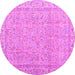 Round Machine Washable Abstract Pink Contemporary Rug, wshcon1936pnk