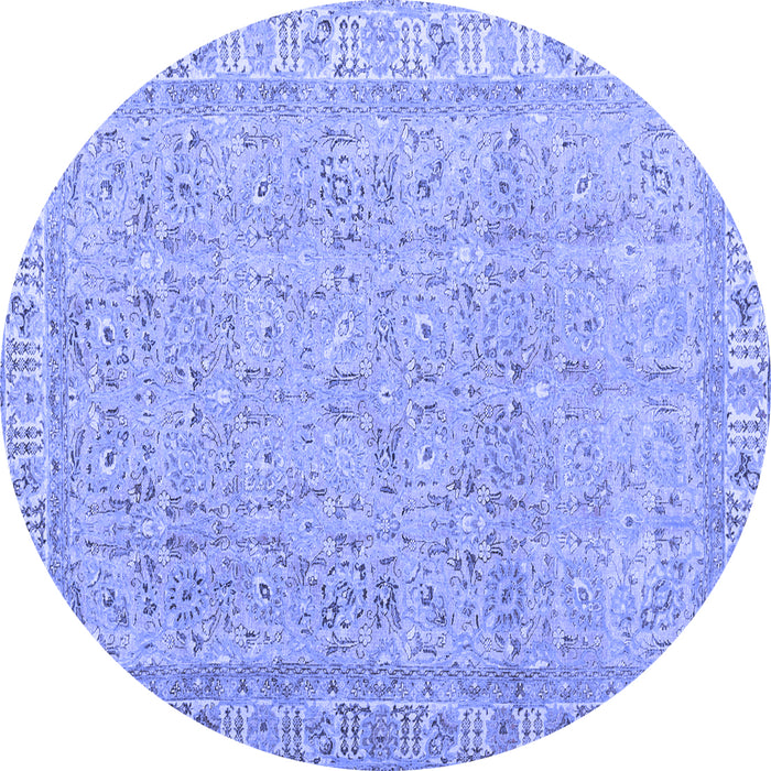 Round Abstract Blue Contemporary Rug, con1936blu