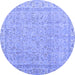 Round Abstract Blue Contemporary Rug, con1936blu