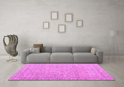 Machine Washable Abstract Pink Contemporary Rug in a Living Room, wshcon1936pnk