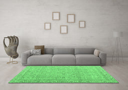 Machine Washable Abstract Emerald Green Contemporary Area Rugs in a Living Room,, wshcon1936emgrn
