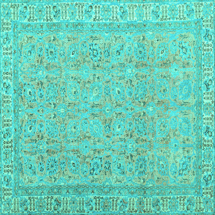 Square Abstract Turquoise Contemporary Rug, con1936turq