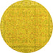 Round Machine Washable Abstract Yellow Contemporary Rug, wshcon1936yw