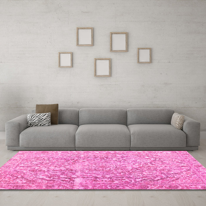 Machine Washable Abstract Pink Contemporary Rug in a Living Room, wshcon1937pnk