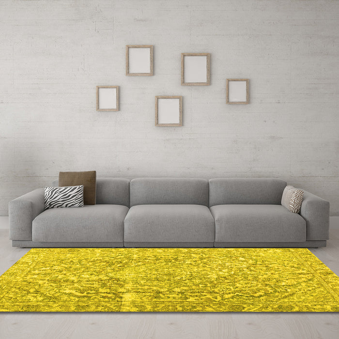 Machine Washable Abstract Yellow Contemporary Rug in a Living Room, wshcon1937yw
