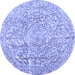 Round Abstract Blue Contemporary Rug, con1937blu