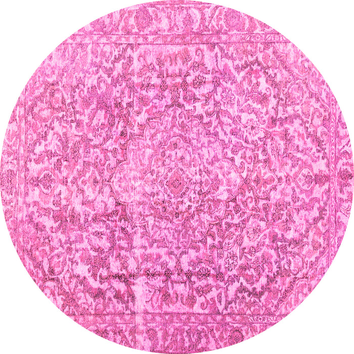 Round Machine Washable Abstract Pink Contemporary Rug, wshcon1937pnk