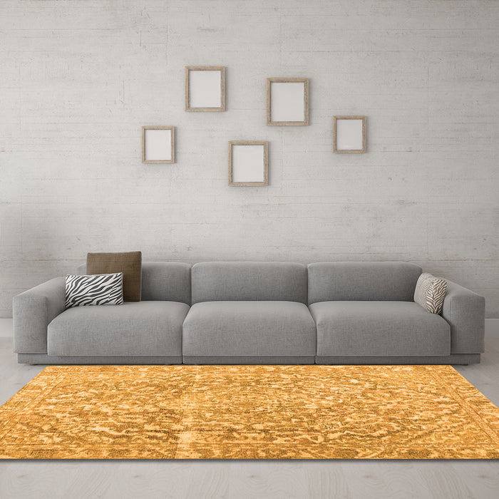 Machine Washable Abstract Orange Contemporary Area Rugs in a Living Room, wshcon1937org