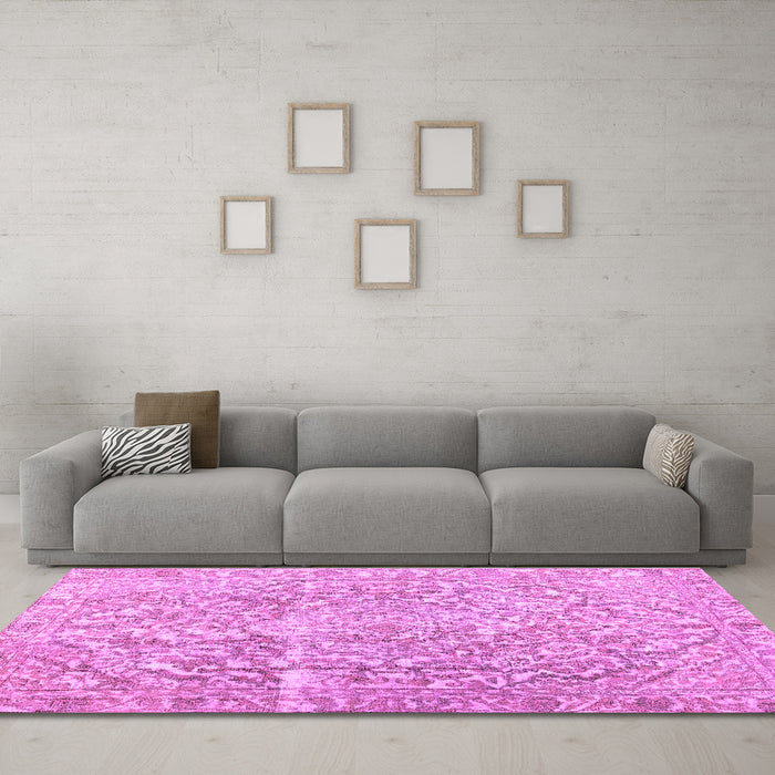 Machine Washable Abstract Purple Contemporary Area Rugs in a Living Room, wshcon1937pur