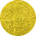 Round Abstract Yellow Contemporary Rug, con1937yw