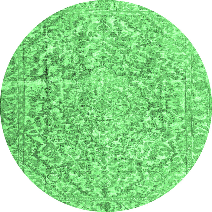 Round Machine Washable Abstract Emerald Green Contemporary Area Rugs, wshcon1937emgrn