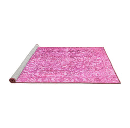 Sideview of Machine Washable Abstract Pink Contemporary Rug, wshcon1937pnk
