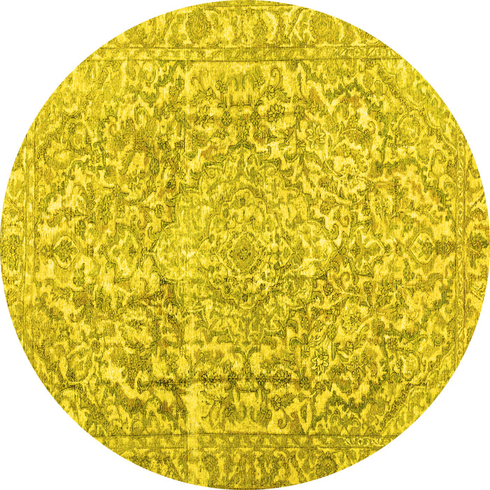 Round Machine Washable Abstract Yellow Contemporary Rug, wshcon1937yw