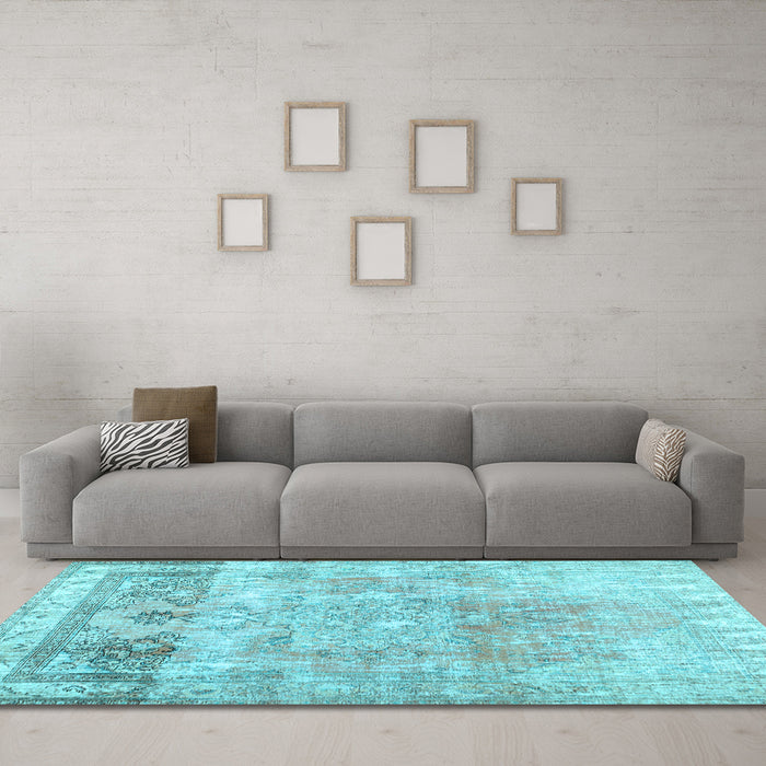 Machine Washable Abstract Light Blue Contemporary Rug in a Living Room, wshcon1938lblu