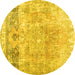 Round Abstract Yellow Contemporary Rug, con1938yw