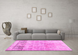 Machine Washable Abstract Pink Contemporary Rug in a Living Room, wshcon1938pnk