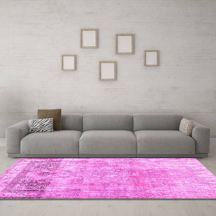 Machine Washable Abstract Pink Contemporary Rug in a Living Room, wshcon1938pnk