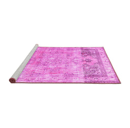 Sideview of Machine Washable Abstract Pink Contemporary Rug, wshcon1938pnk