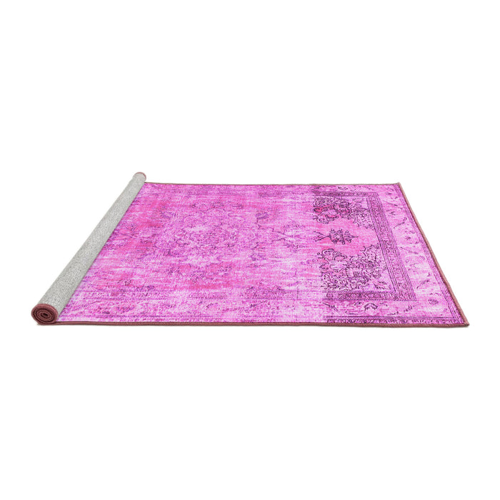 Sideview of Machine Washable Abstract Pink Contemporary Rug, wshcon1938pnk