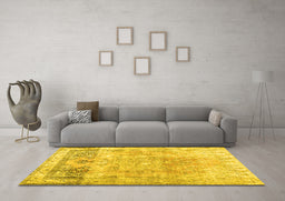 Machine Washable Abstract Yellow Contemporary Rug in a Living Room, wshcon1938yw