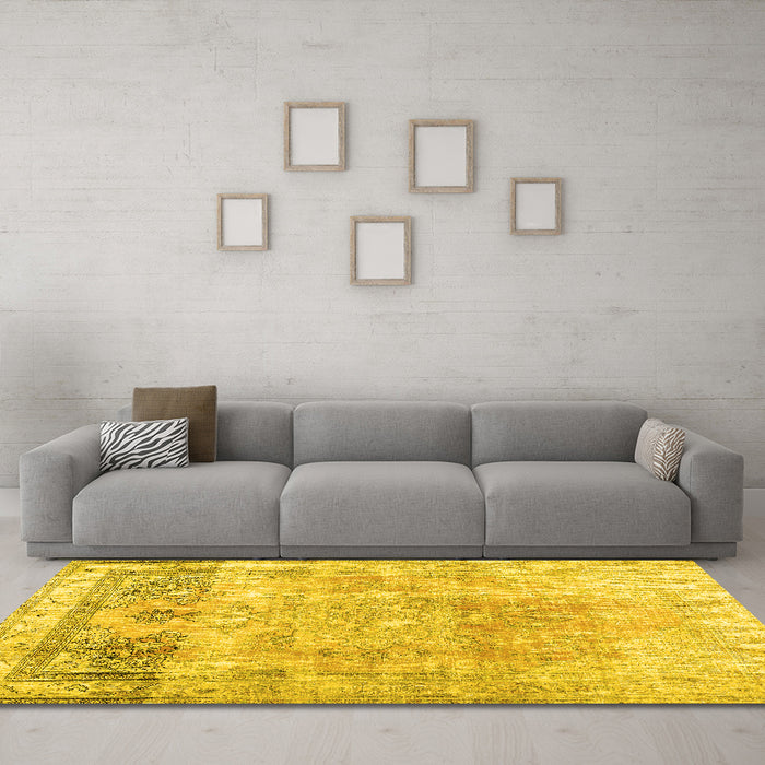 Machine Washable Abstract Yellow Contemporary Rug in a Living Room, wshcon1938yw