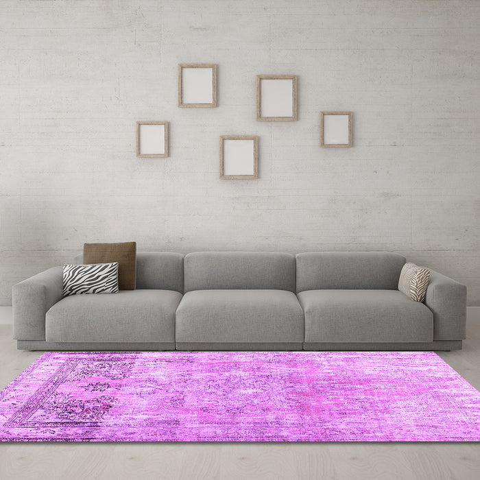 Machine Washable Abstract Purple Contemporary Area Rugs in a Living Room, wshcon1938pur