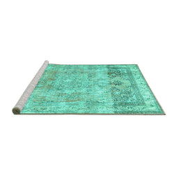 Sideview of Machine Washable Abstract Turquoise Contemporary Area Rugs, wshcon1938turq