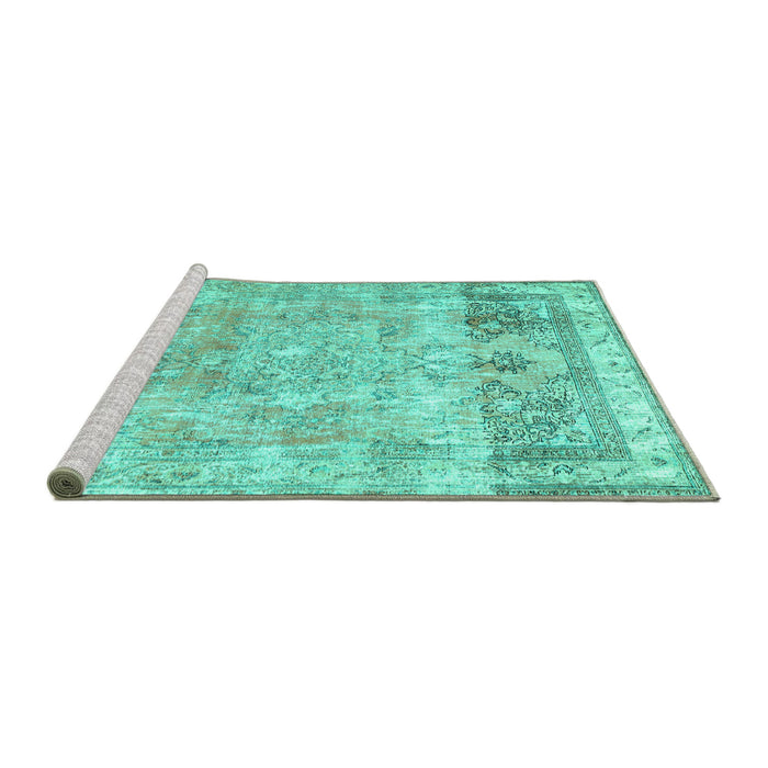 Sideview of Machine Washable Abstract Turquoise Contemporary Area Rugs, wshcon1938turq