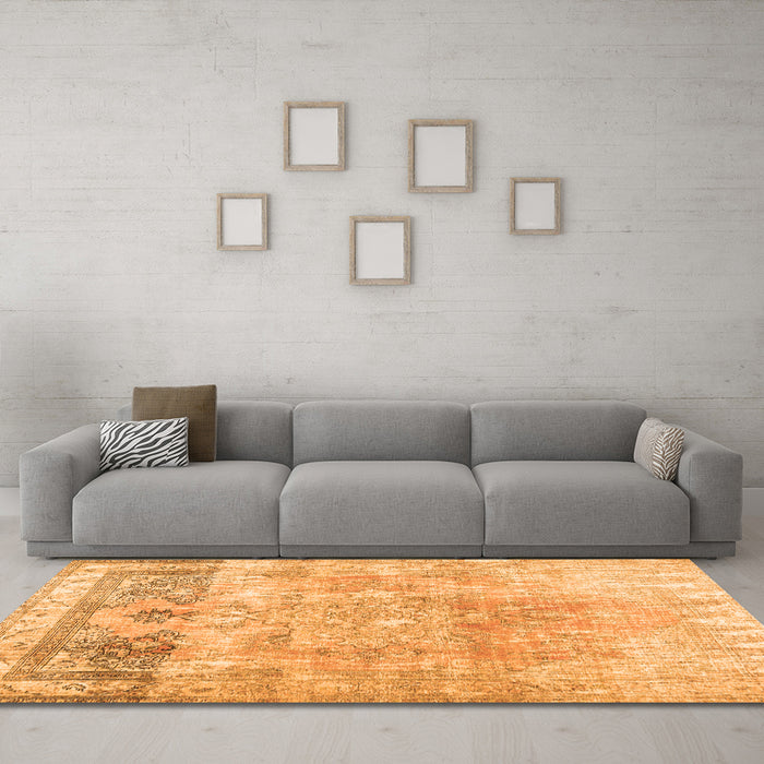 Machine Washable Abstract Orange Contemporary Area Rugs in a Living Room, wshcon1938org