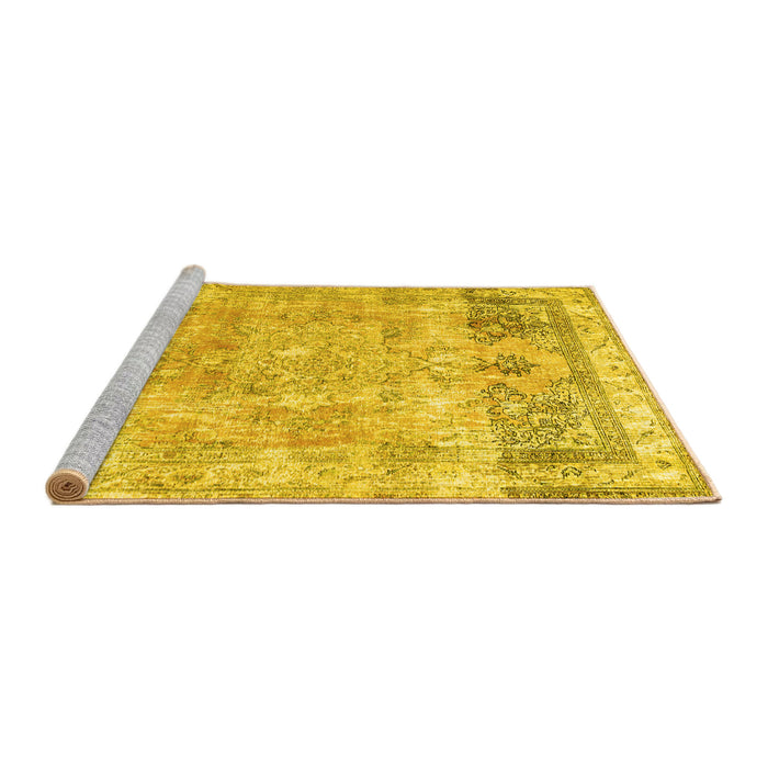Sideview of Machine Washable Abstract Yellow Contemporary Rug, wshcon1938yw