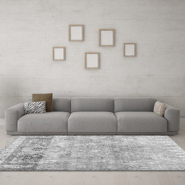 Machine Washable Abstract Gray Contemporary Rug in a Living Room,, wshcon1938gry